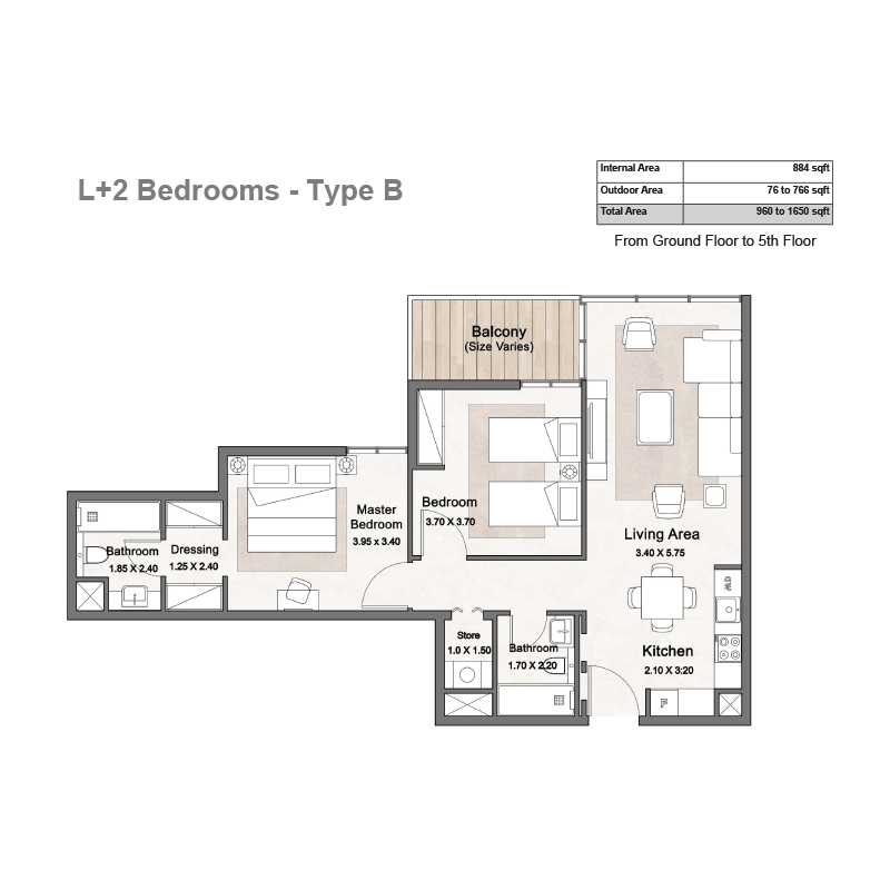 Floor Plan: L + 2 -BEDROOMS - TYPE B