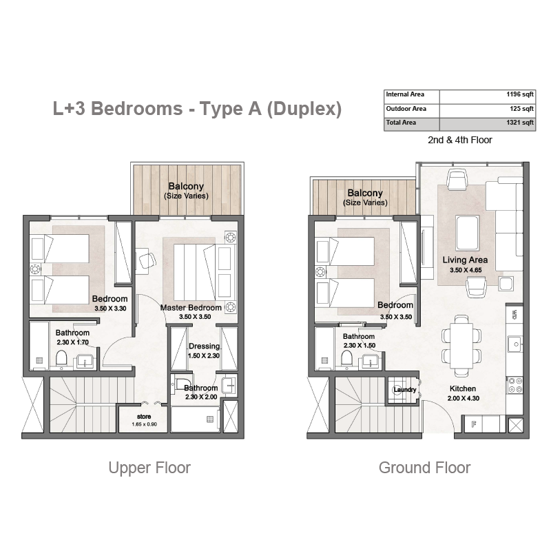 Floor Plan: L + 3 -BEDROOMS - TYPE A (DUPLEX)