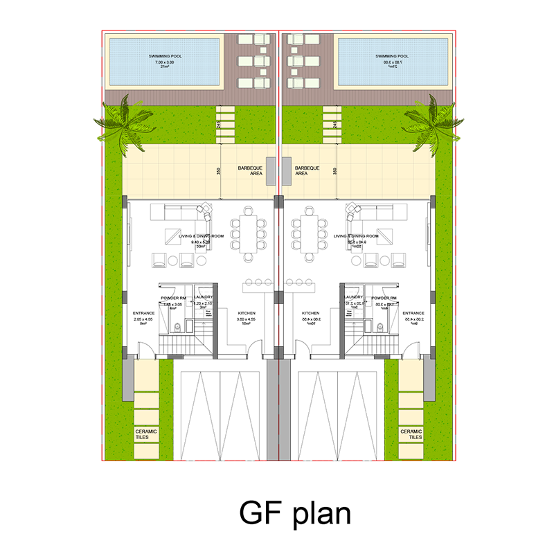 Single Row 3 Bedroom Townhouse >> GROUND FLOOR