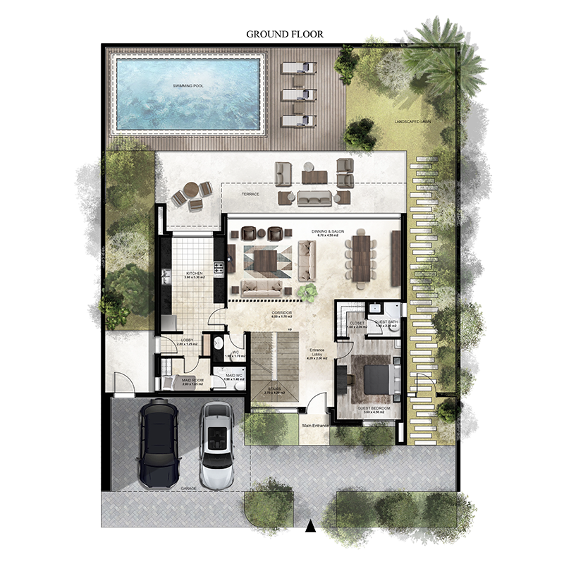 Corner Garden 4 Bedroom Villa >> GROUND FLOOR