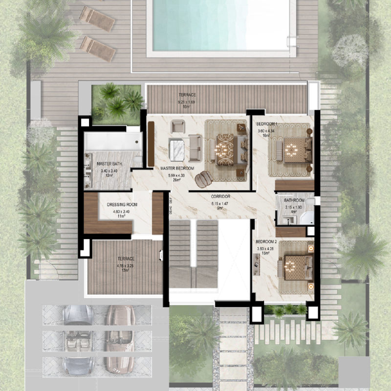 Garden View 6 Bedroom Villa >> FIRST FLOOR