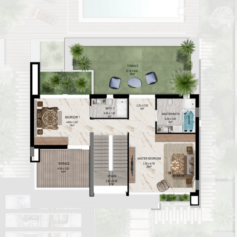 Garden View 6 Bedroom Villa >> SECOND FLOOR